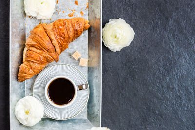 High angle view of breakfast on table