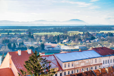 High angle view of townscape against sky