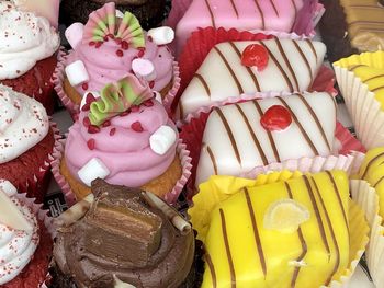 High angle view of multi colored candies for sale