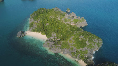 High angle view of bay and rocks