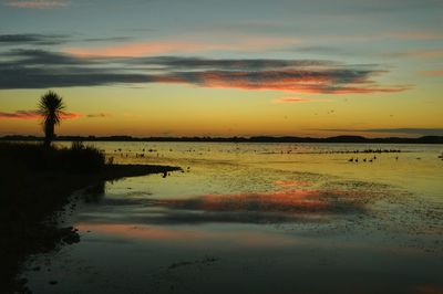 Scenic view of sea at sunset