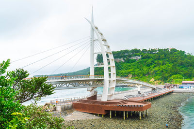 View of bridge over river against sky