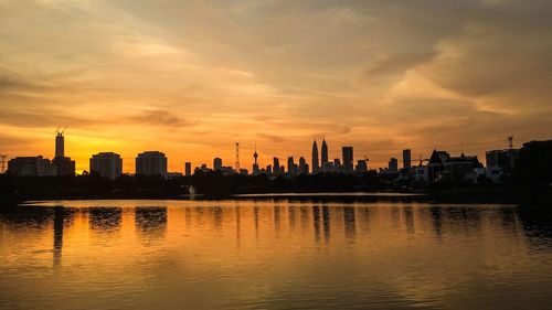 View of city at sunset