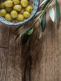 High angle view of fruits in bowl on table