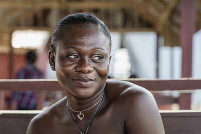 African woman enjoying her free time at a restaurant in accra ghana west africa