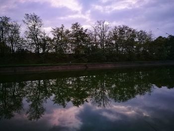 Reflection of trees in lake against sky