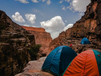 Panoramic view of rock formations against sky