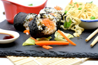 Close-up of food served in plate