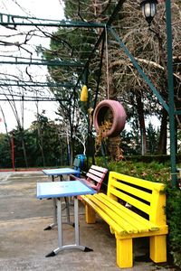 Deck chairs against trees