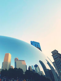 Low angle view of modern buildings against clear sky