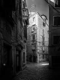 Empty alley amidst buildings in city