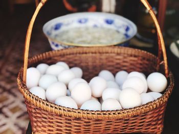 Close-up of eggs in basket