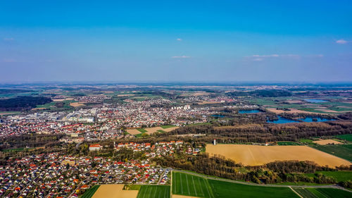 High angle view of townscape against sky