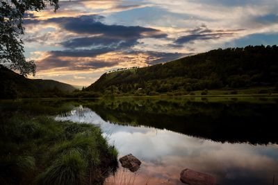 Scenic view of lake against sky during sunset