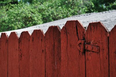 View of red wooden gate