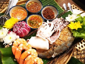 High angle view of food on table