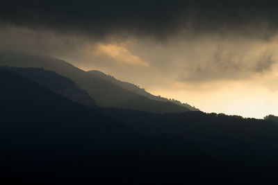 Scenic view of silhouette mountain against sky during sunset