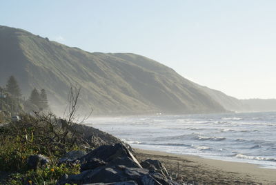 Scenic view of sea against clear sky