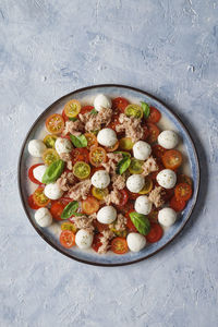 High angle view of food in bowl on table