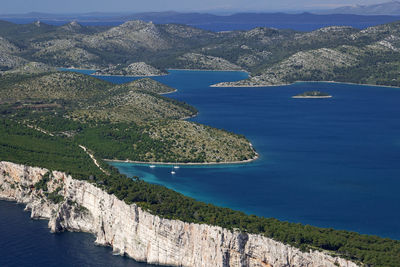 High angle view of bay by sea