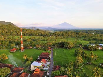 Beautiful aerial views, panorama of natural waterfalls in tropical forests, kuningan-indonesia.