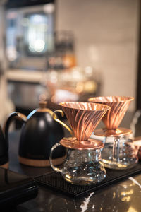 Close-up of drinks on table at home