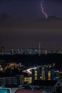 Illuminated buildings in city at night