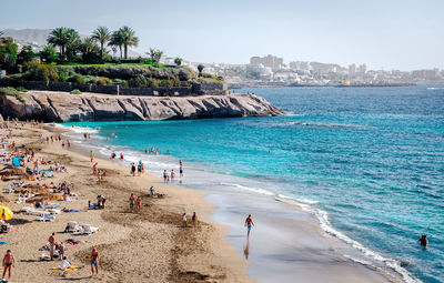 High angle view of people at beach