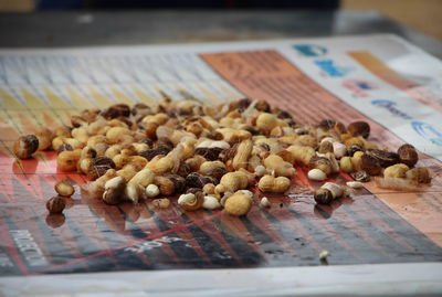 Close-up of peanuts on table