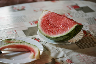 High angle view of dessert in plate on table