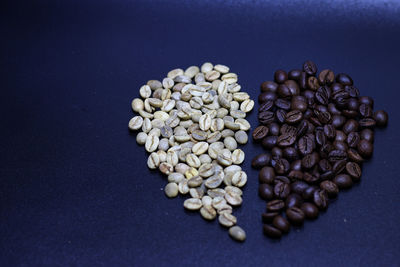 High angle view of coffee beans on table