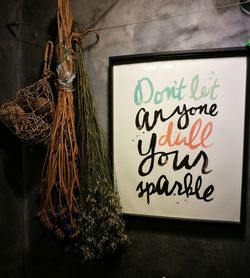 Close-up of text on wall