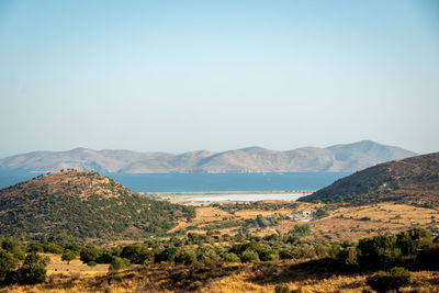 Scenic view of mountains against clear sky