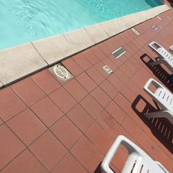 High angle view of text on swimming pool