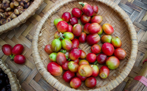 High angle view of apples in basket on table