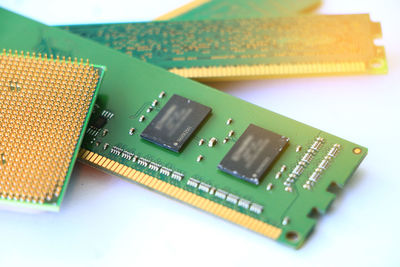 Close-up of circuit board on white background