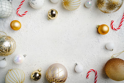 Directly above shot of christmas decorations on table