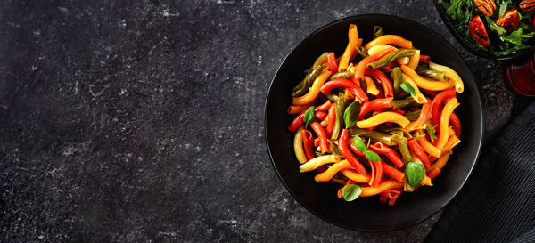 High angle view of red bell peppers