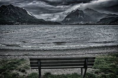 Scenic view of lake against cloudy sky