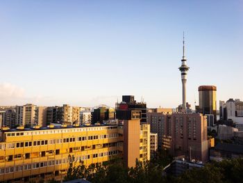 View of cityscape against clear sky