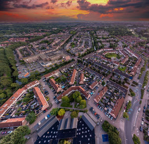 High angle view of buildings in dutch city purmerend against sky