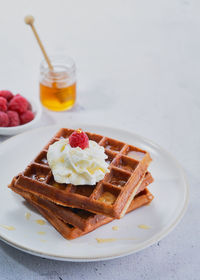 Close-up of dessert in plate on table