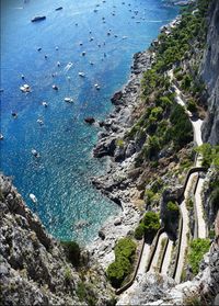 High angle view of rocks on beach