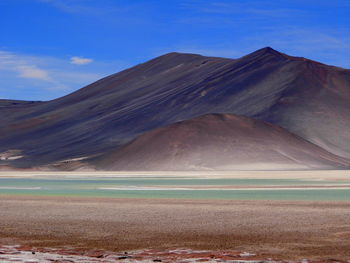 Scenic view of desert against blue sky