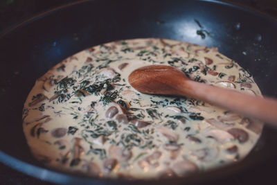 Close-up of food in pan at kitchen