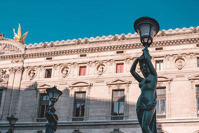 Low angle view of statue against building