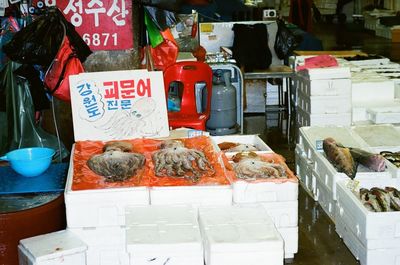 View of fish for sale at market stall