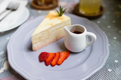 Close-up of dessert in plate on table
