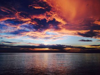 Scenic view of lake against dramatic sky