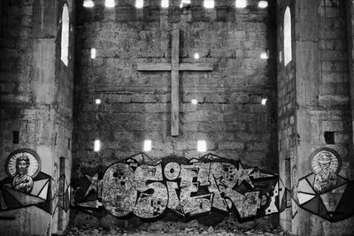 Text on tiled floor at temple